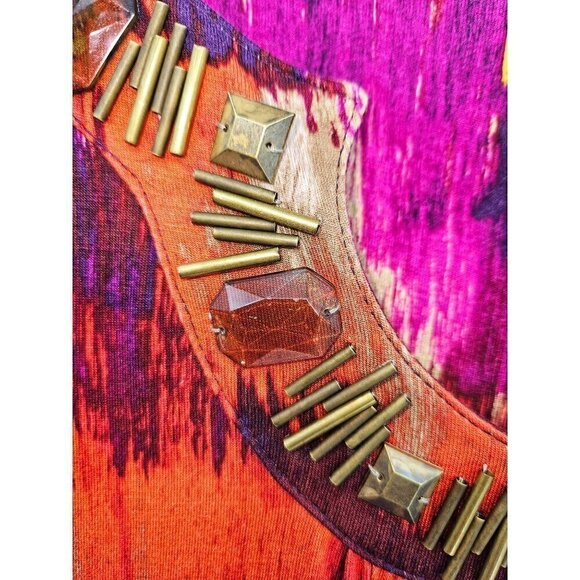 Ruby Rd Top Women Sz 3X Purple Orange 3/4 Sleeve Rhinestone Embellished Soft NEW - Picture 5 of 10